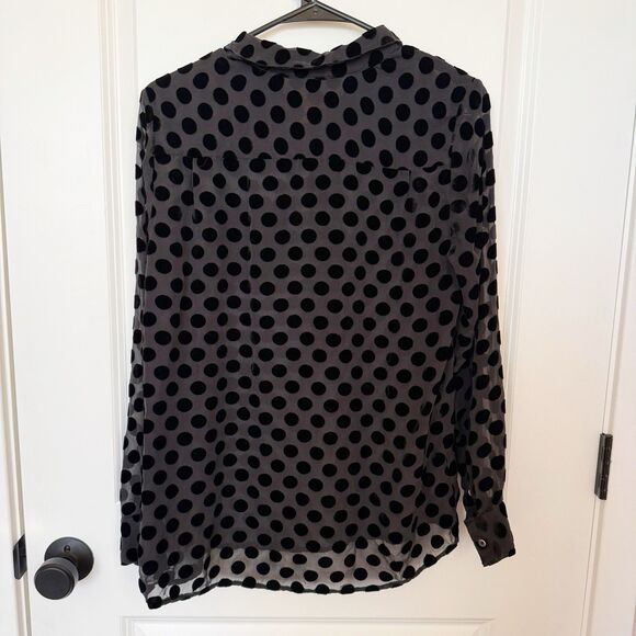 Joe Fresh Womens Velvet Burnout Polka Dot Top Size Medium Office Professional - Picture 4 of 6
